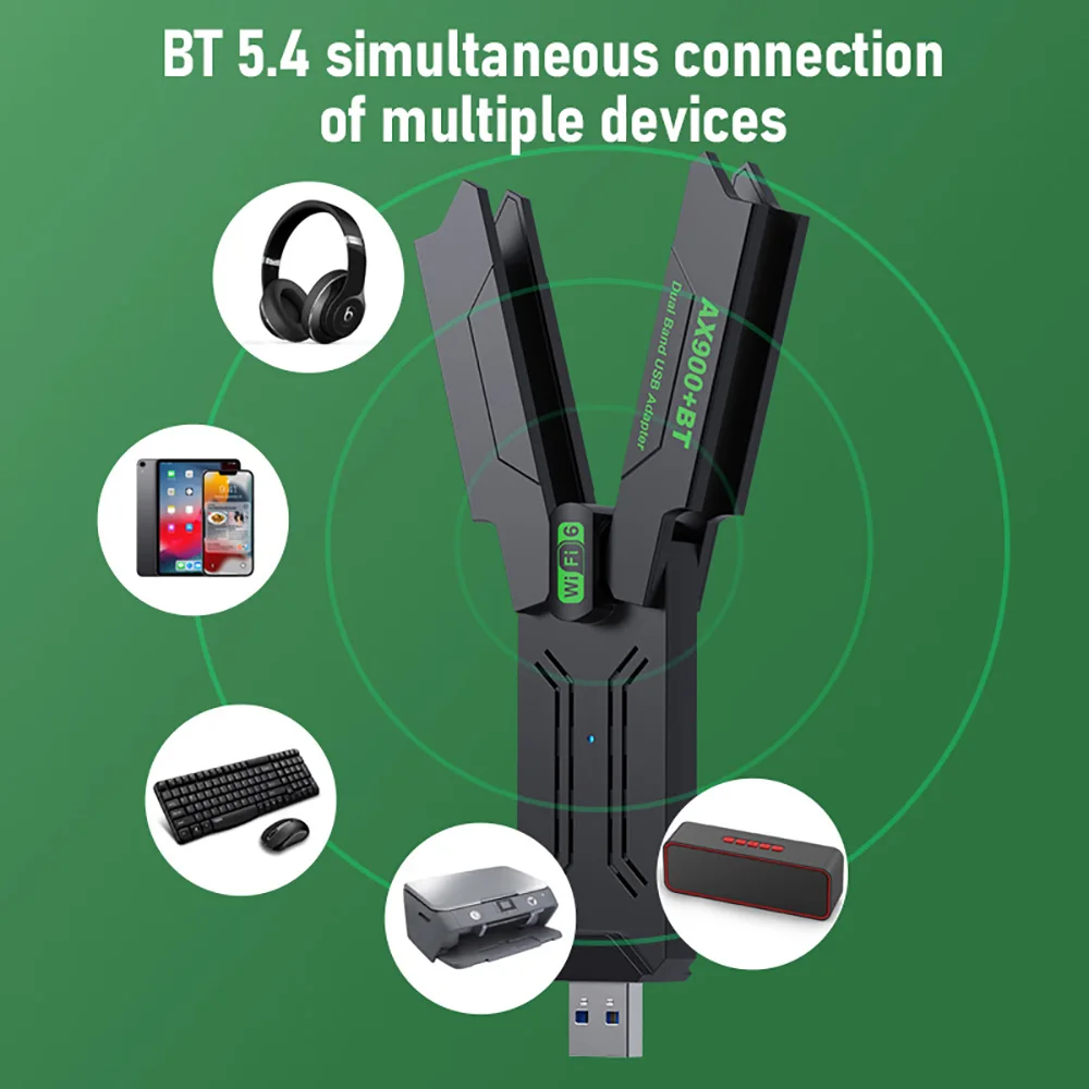 WiFi 6 AX900 BT5.4 USB محول ثنائي النطاق 2.4G & 5 جيجا هرتز واي فاي بطاقة 2in1 دونغل USB بطاقة الشبكة اللاسلكية Wlan استقبال ل Win10/11 PC