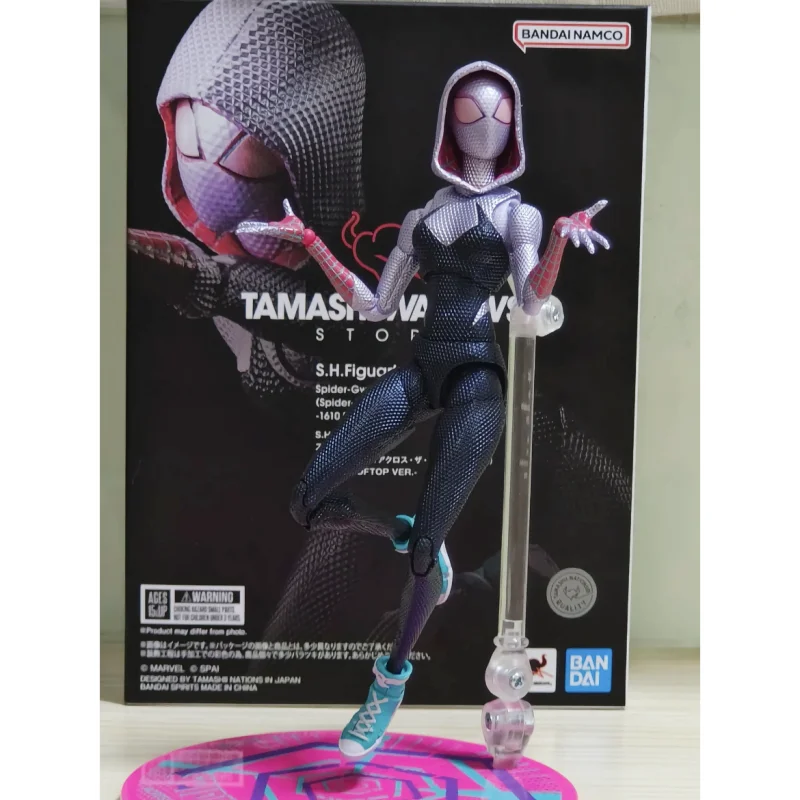 Original Bandai Miles Morales Gwen 1610 Shf Sh Figuarts Spider Man Across The Spider Verse Rooftop Ver Kids Christmas Gifts