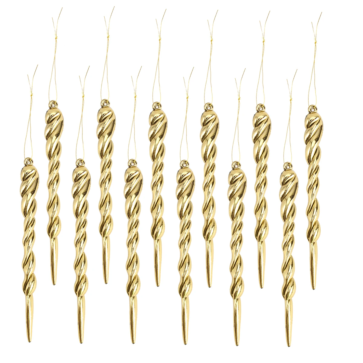 

12 Pcs Simulation Ice Icicles 13cm Plastic Christmas Tree Pendants Gold Color Hanging Decor Home Holiday Accessories