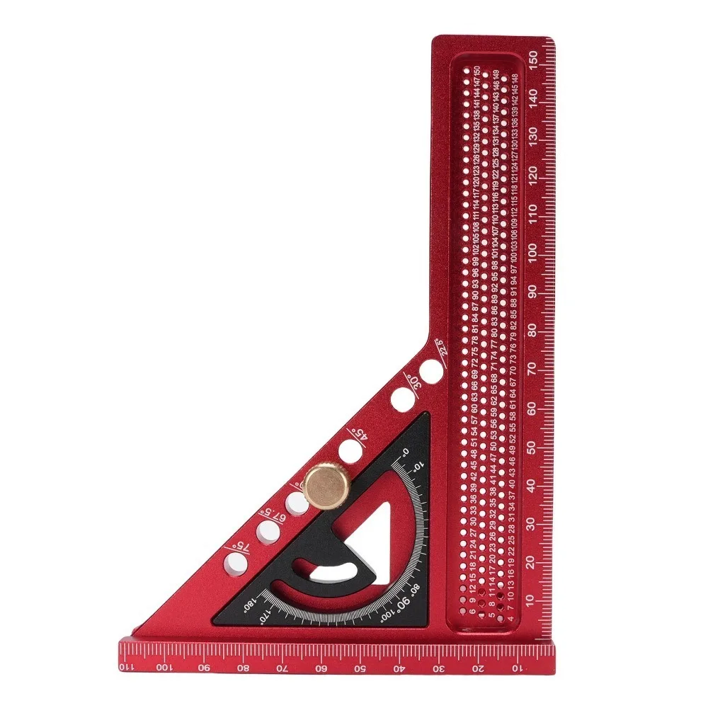 0-180° Adjustable Measuring Square Ruler Angle Pin Anodized Finish Aluminum Alloy Ruler Red And Black Color Multi Angle