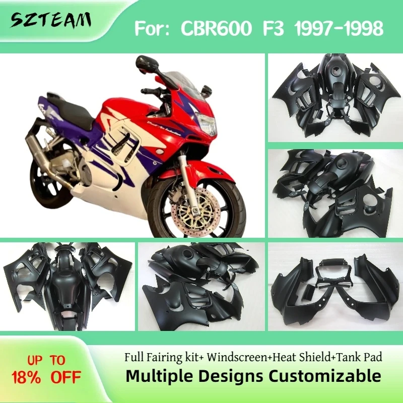 

Cool Fairings CBR600F3 1997 1998 Matte Black Injection Complete Motorcycle Fairing Set Bodywork Kit for Honda CBR600 F3 97 98