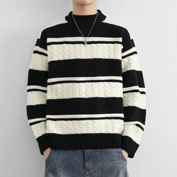 Mannen Gestreepte Trui O-hals Casual Gebreide Truien Mode Lange Mouw Gebreide Trui Mannen Herfst Winter Warm Y2K Truien Tops