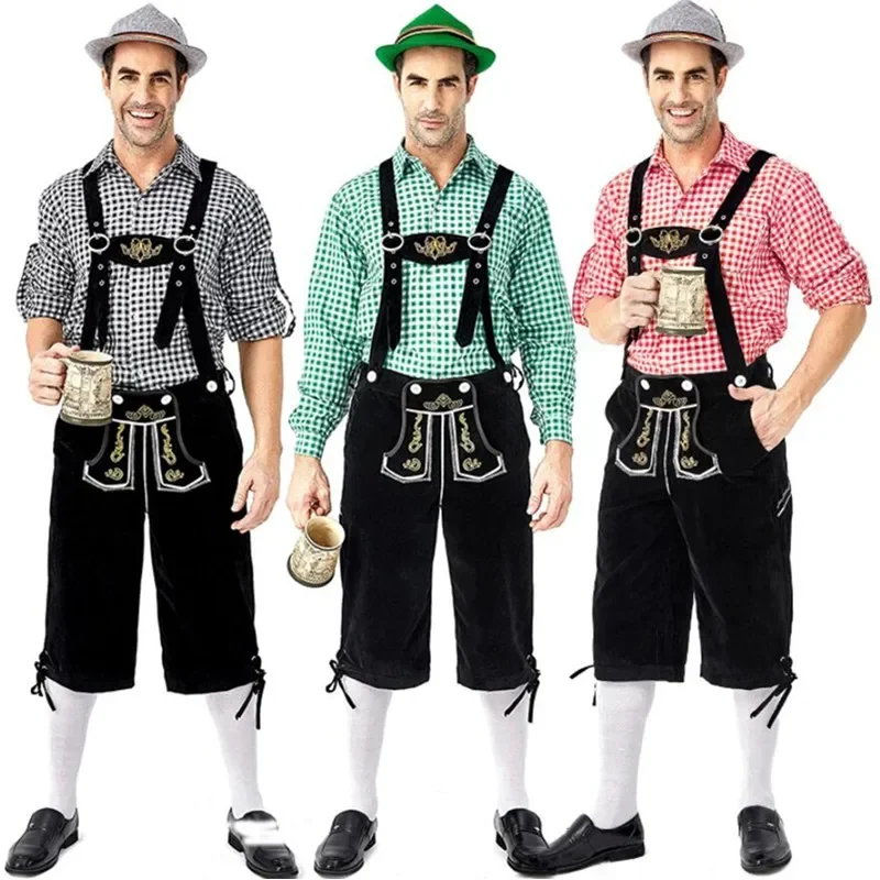 Oktoberfest Lederhanced avec bretelles et chapeau pour homme, ensemble de olympiques pour la bière, costume de cosplay d'Halloween masculin, plus SIreflective, traditionnel