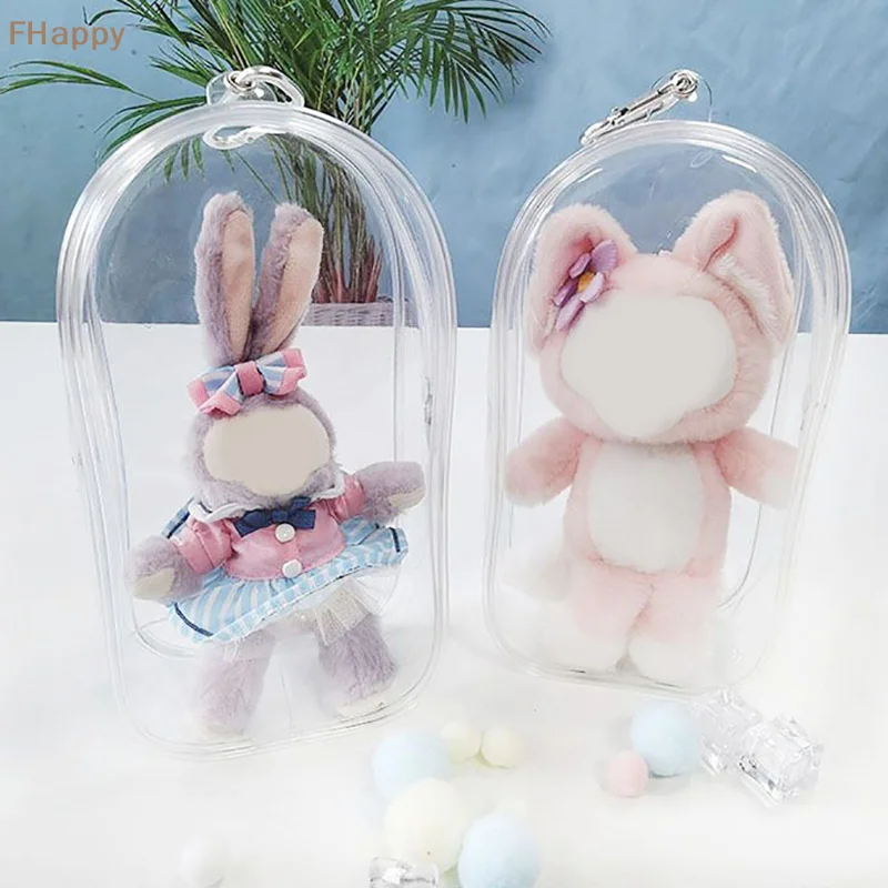 1pc PVC Transparent Oval Doll Storage Bag Outdoor Dustproof Bag Storage Case Organizer Box Toy Doll Bag Box Keychain 19*10CM