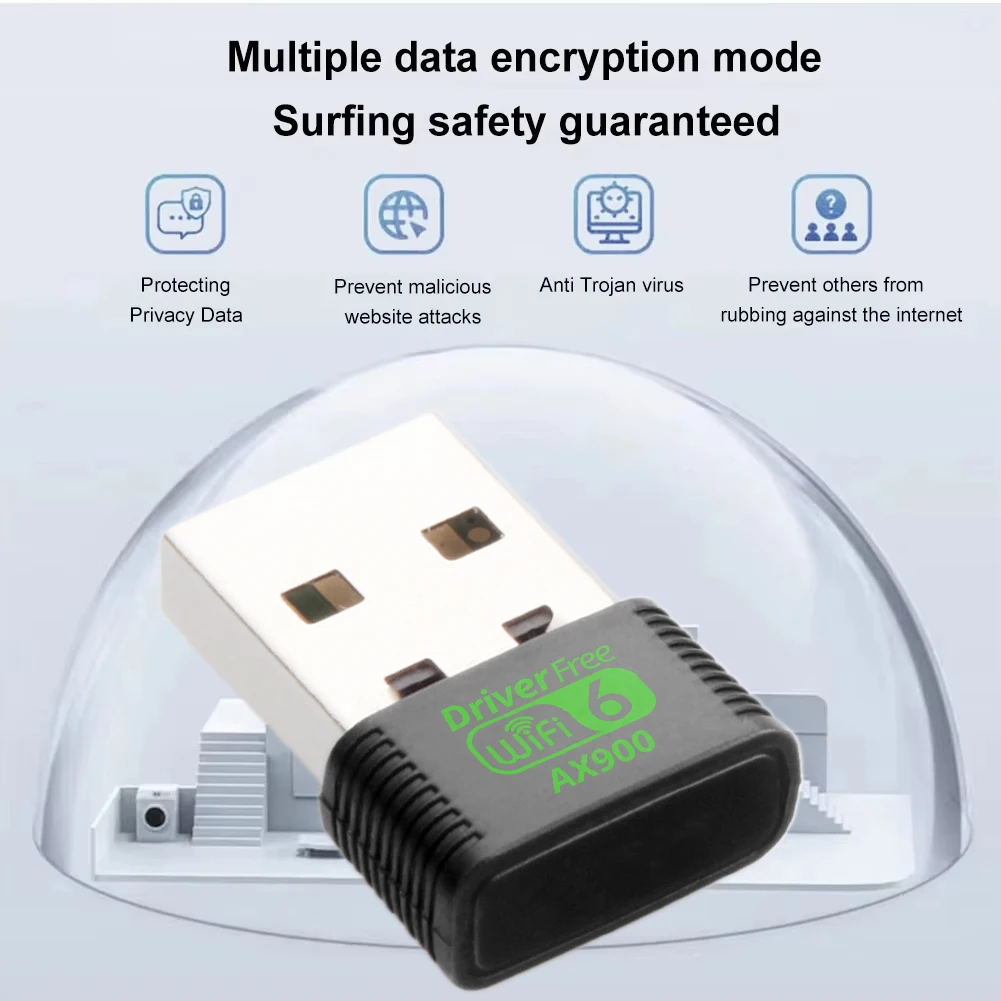 USB WiFi 6 Adapter Dongle AX900 Dual Band 2.4G/5GHz For Desktop Laptop Windows 10/11