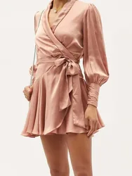 Fashion New Autumn and Summer Vestido De Mujer Sexy V-neck Lotus Leaf Lace Lace Banquet Dress Short Dress Women's Clothing