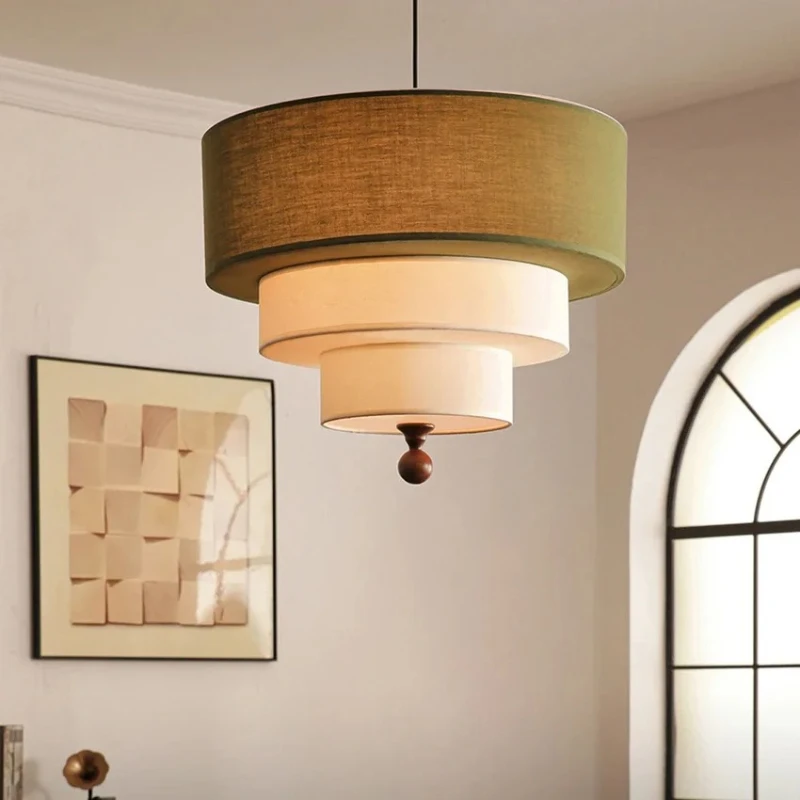 

Boho Vintage Sage and Cream Fabric Pendant Lamp with Wooden Detail For Dining Room Living Room Bedroom Nordic Farmhouse Lighting