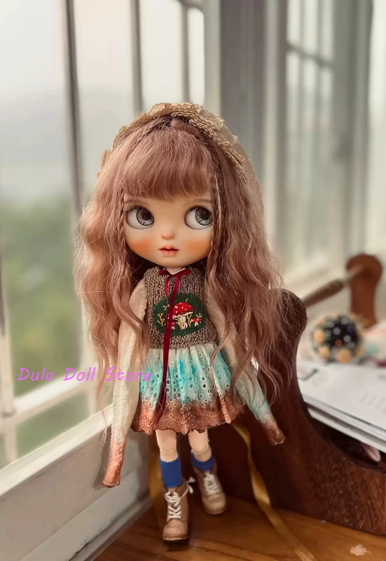 ชุดตุ๊กตา Dula ชุดกระโปรงลายเห็ดย้อมสีชา ob24 ob22ตุ๊กตา blythe qbaby azone licca Icy jerryb 1/6 BJD