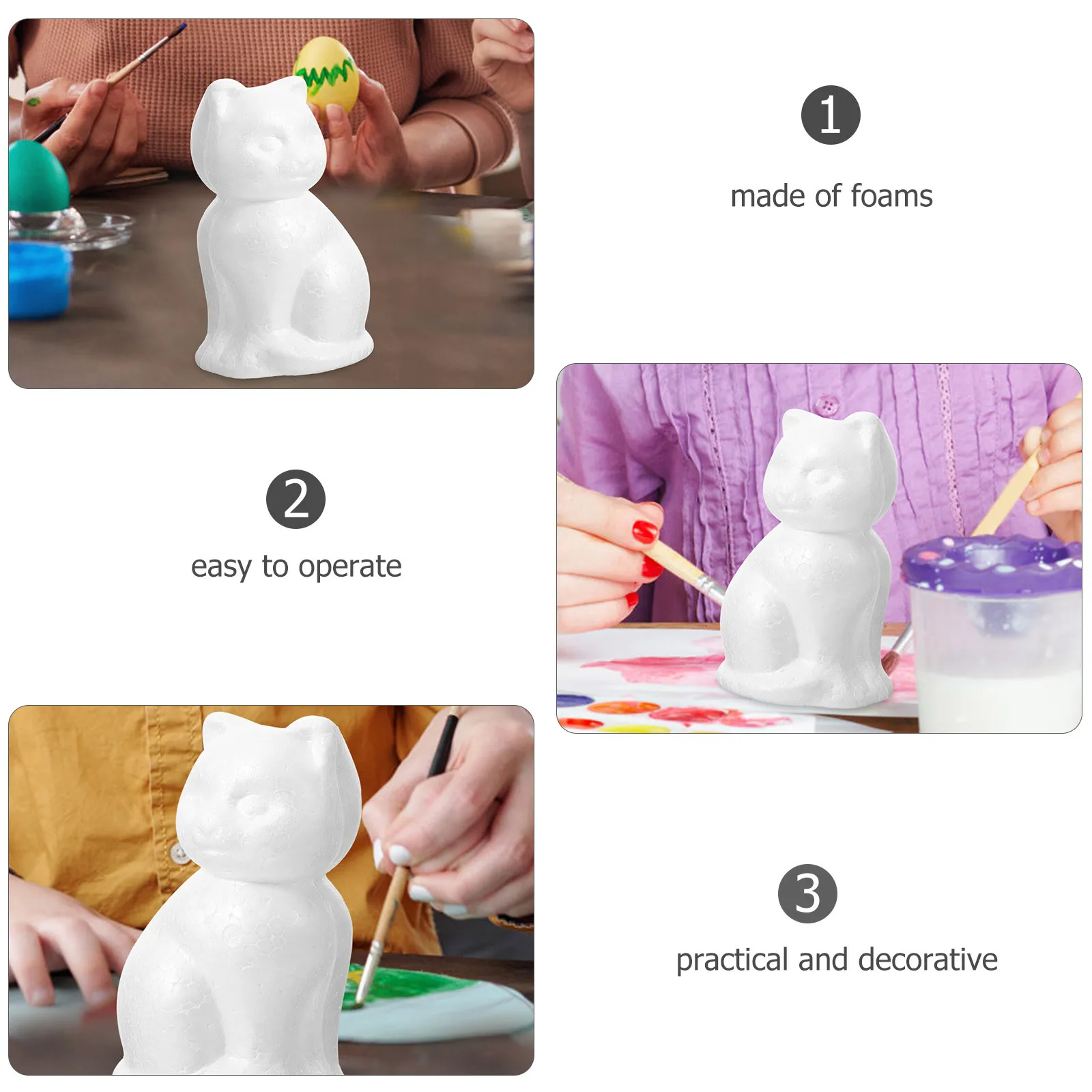 

10pcs Foam Cat Craft Embryo Unpainted Animal Shape Diy Painting For Art Projects Party Decor Desktop Ornament Handmade Supplies