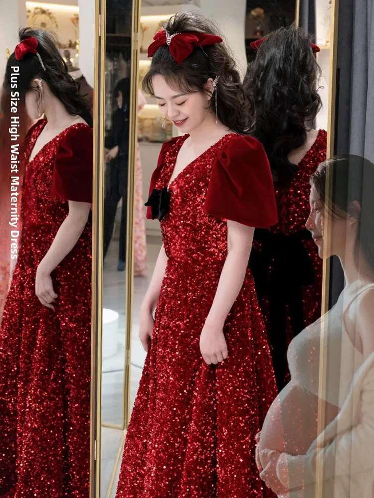 

Свадебное платье Beorliorn с пайетками и глубоким V-образным вырезом, больших размеров, корейский стиль, для беременных, стройнящее, больших размеров, для невесты