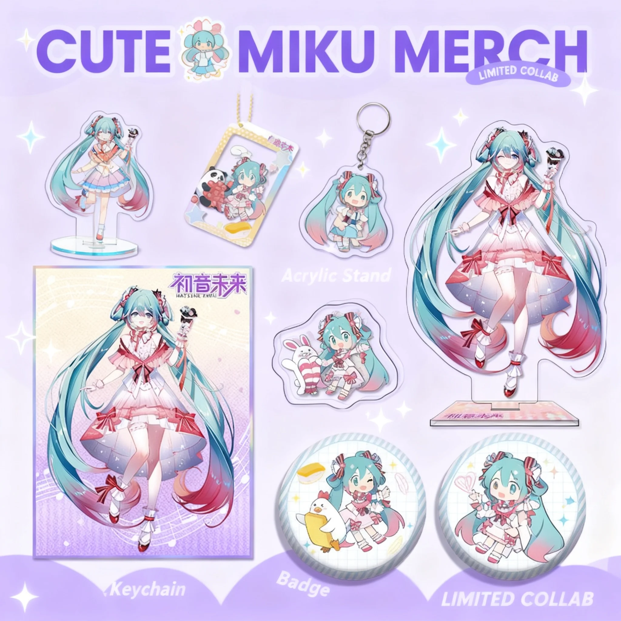 

Miku Hatsune Sushi Chef Collaboration Acrylic Stand Clear Card Bead Chain Keychain Double Sparkle Badge Anime Merchandise Gift