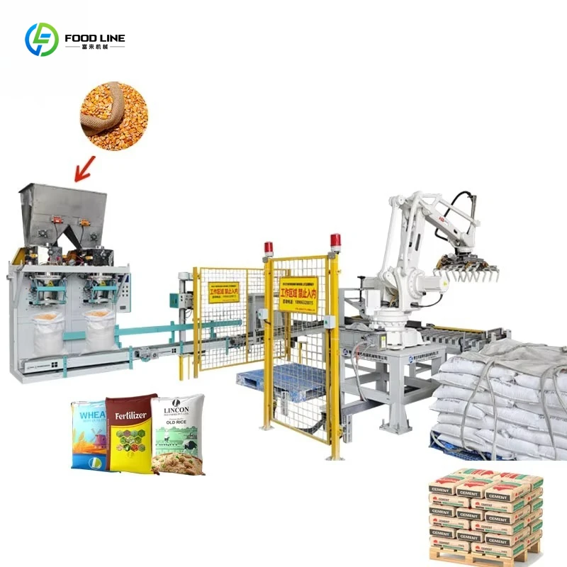 Customized 20Kg 30kg 50kg Packaging Palletizer Plastic Woven Bag Filling Weighing Sewing Stacking Line