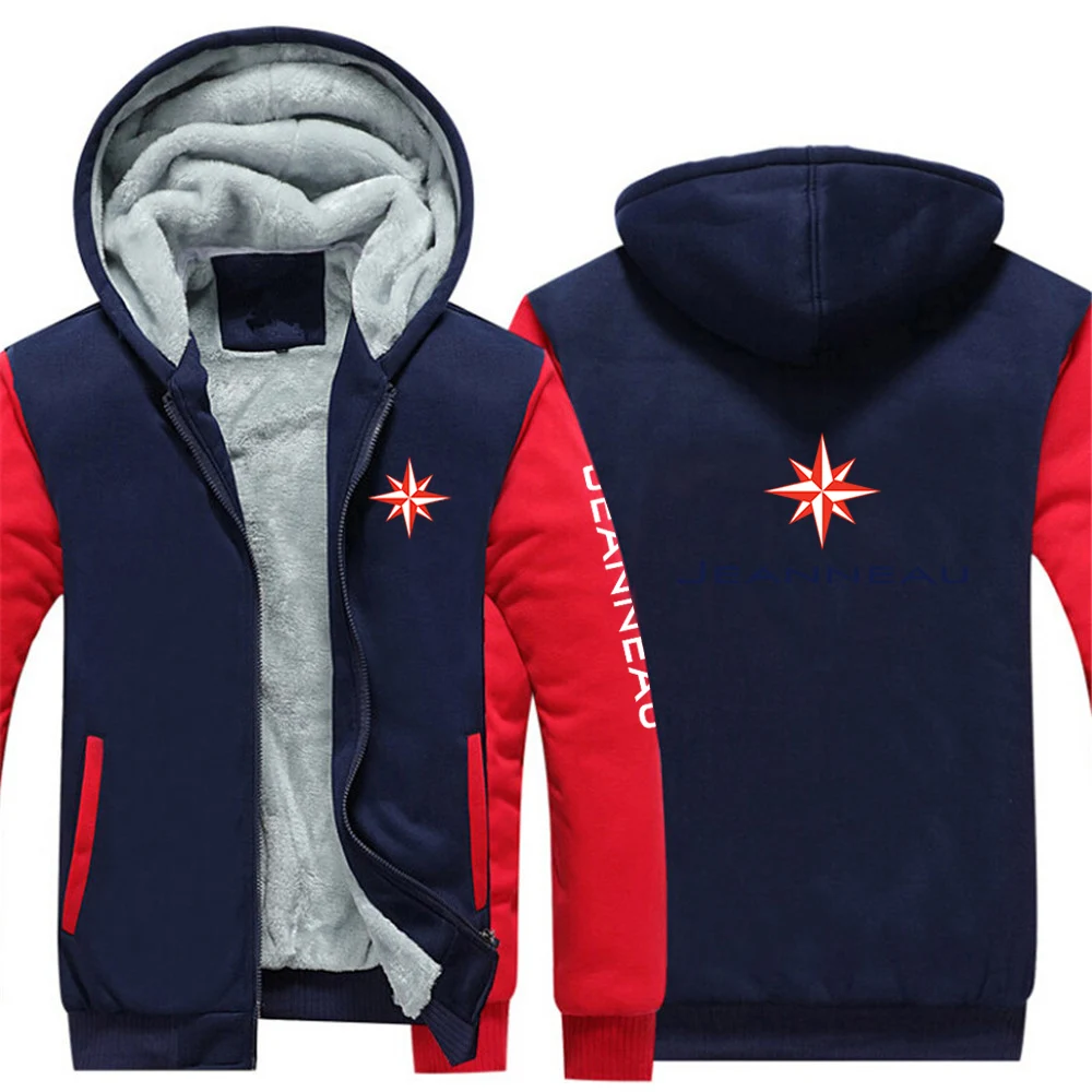 2024 Autumn Winter Men Jeanneau Logo Print Outdoor Popular Long Sleeve Thickened Hoodies Sports Cold Prevention Warm Hooded Coat - Image 2