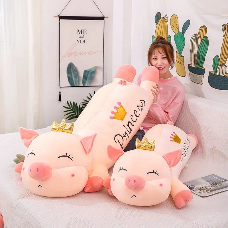 110cm Giant Pink Crown Pig Plush Toys Children Soft Cartoon Sleeping Pillow Lovely Lying Pig Doll Girl Birthday Christmas Gifts