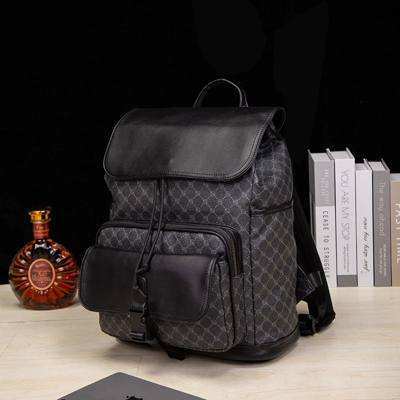 Fashion large capacity Men's backpack luxury leather travel backpack casual student school bag business man Laptop Backpack