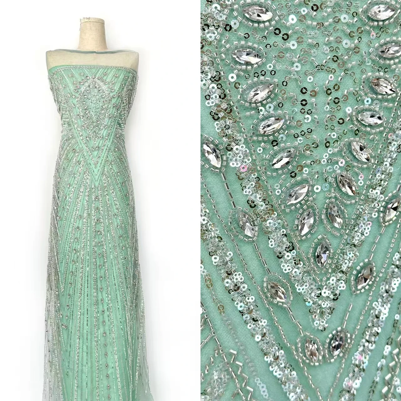 African Handcrafted Heavy Beaded Lace Fabric 2026 High-Quality Nigerian Sequined Beaded Lace Fabric Suitable for Wedding 1910