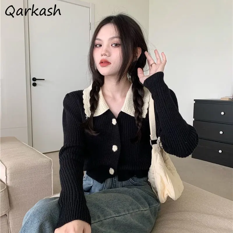 Cropped Cardigan Women Peter Pan Collar Sweet Lovely Preppy Korean Fashion Style Autumn Sweaters Knitted Кардиган Женский Retro