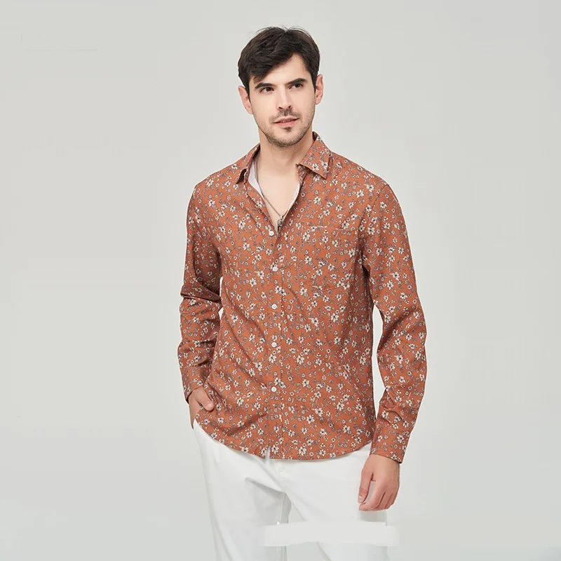 メンズ カジュアル ロングスリーブ 花柄プリント コットン混紡生地 ルーズフィット オールシーズンウェア Otherklqita ブランド