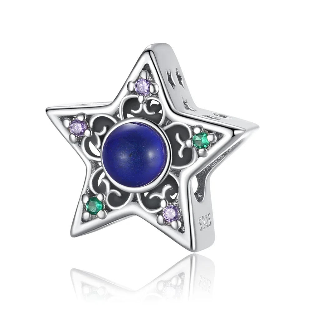 925 Sterling Silver Universe Series Star & Moon Beads Blue Planet Pendant Charms for Women Bracelet DIY Fine Jewelry Gif