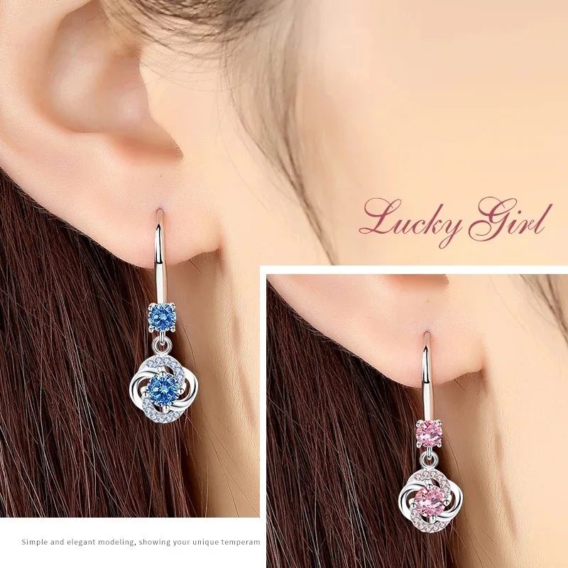 Silver 925 Jewelry Earrings Sapphire Siver Korean Ear Jewelry White/Blue/Pink Color Party Dating Gift Earrings Wholesale