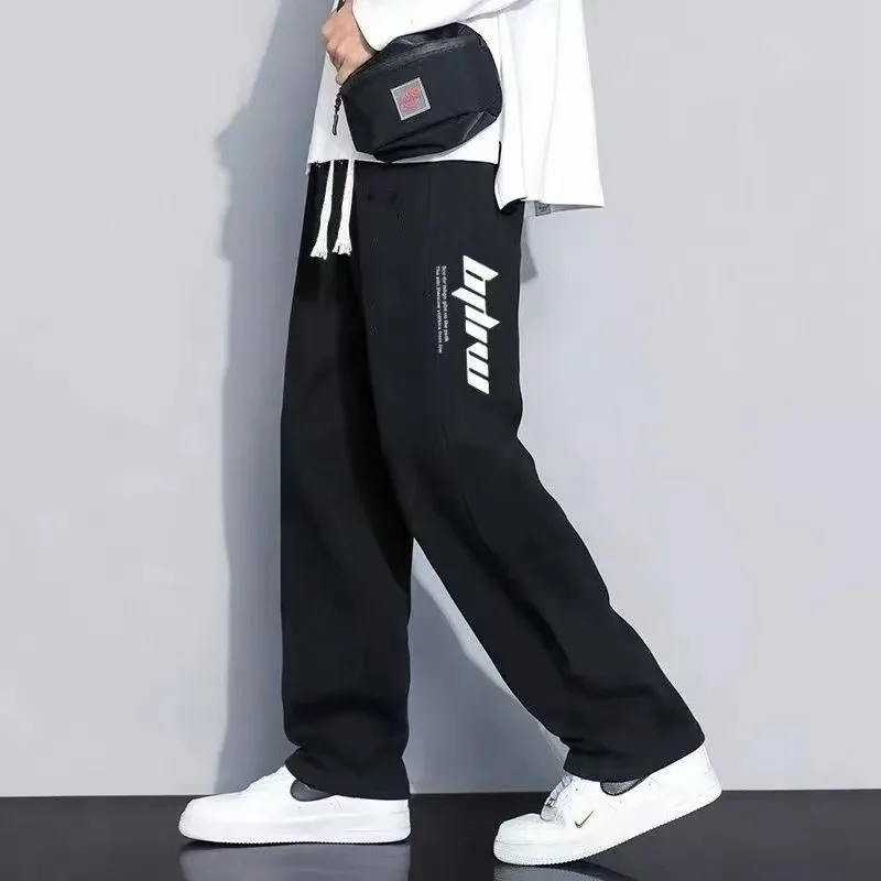 Men's Casual Wide Leg Pants Spring Autumn Thin Elastic Waist Straight Cut Sports Trousers Korean Style Trendy Loose Versatile