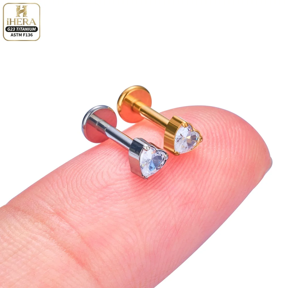 Gewindeter F136 Titan Doppelherz-Edelstein-Labret-Stud für Lippenpiercing, Ohrring, Knorpel, Tragus, Lobe, Helix, Körperschmuck, Bulk Barbells – Detail 20