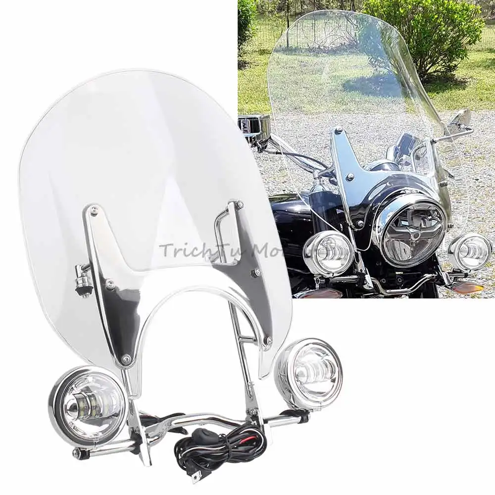 Motorcycle Windscreen Bracket Additional Headlight Windshield With LED Fog Light Kit For BMW R18 100 Years Classic 2020-2024