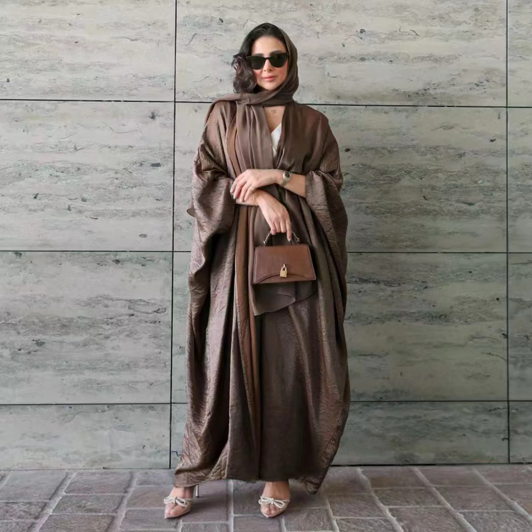 

Muslim Women Bat Sleeve Kimono Cardigan Ramadan Open Abaya Dubai Turkey Kaftan Eid Islamic Jalabiya Modest Dress Morocco Robe