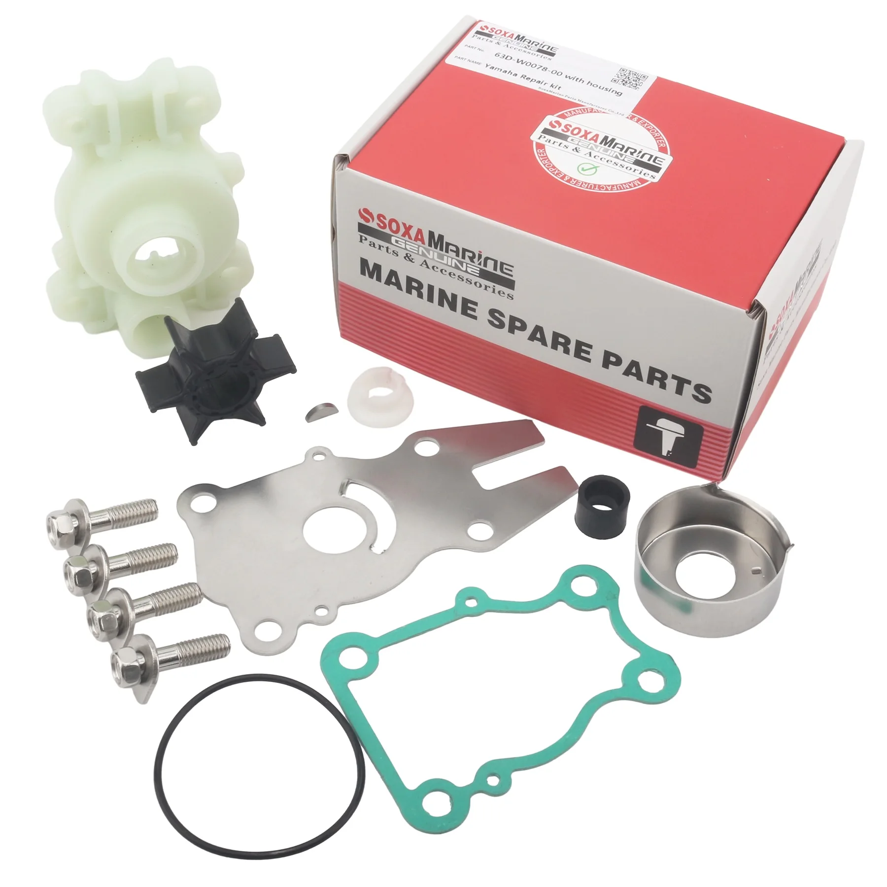 Soxa Marine 63D-W0078-00 Water Pump Rebuild Service Kit for Yamaha 2 Str 4 Str Stroke 40 50 60 HP Outboard Boat Motor 18-3415