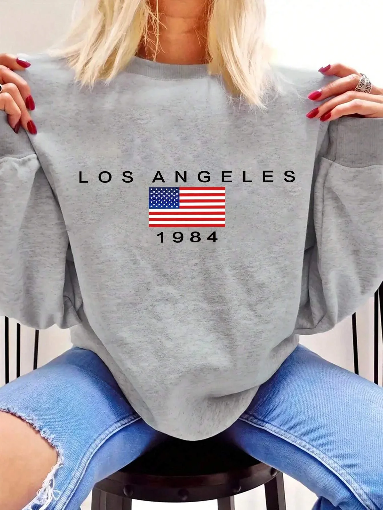 

2024 Autumn and Winter Hot Selling American Flag & Letter Printed Hooded Long-sleeved Floor-length Sweatshirt Pure Cotton Hoodie