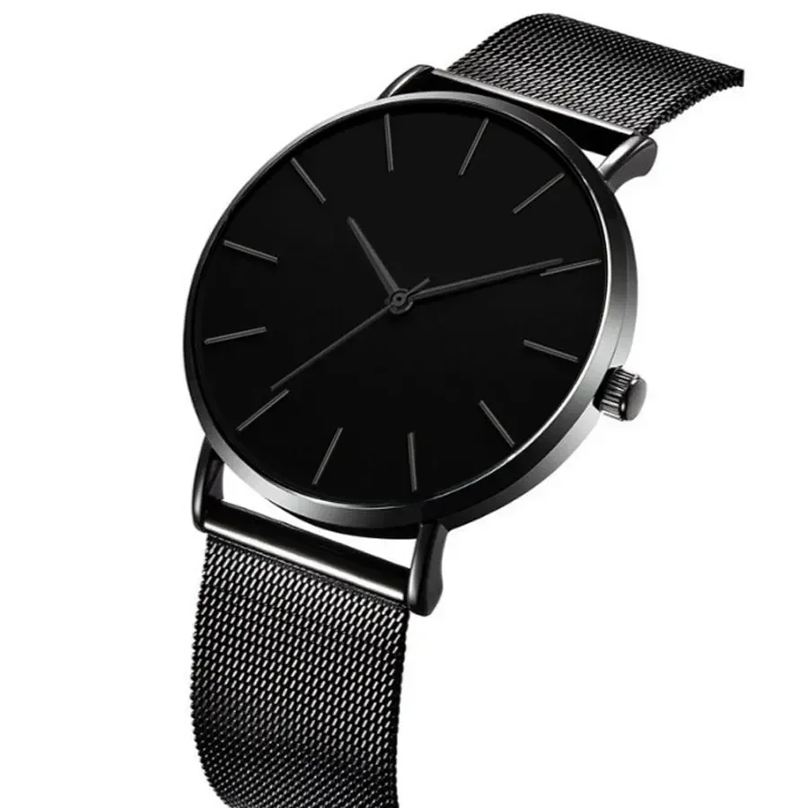 Korean version of minimalist ultra-thin couple watch with mesh scale, fashionable men's and women's quartz watch, gift party wat