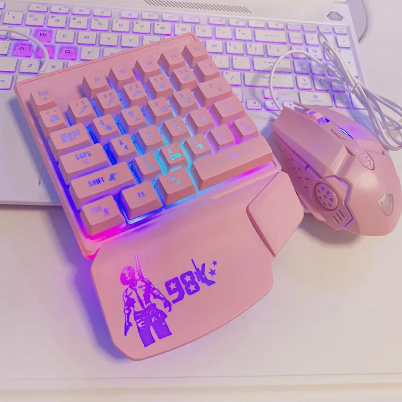 ECHOME Single-hand 98K Keyboard Custom Pink Game Keyboard Mouse Set RGB Wired Split Keyboard Notebook Accessories Teclado Gamer