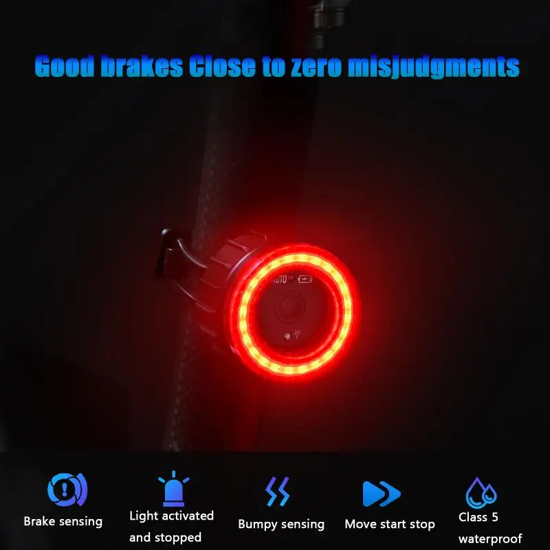 Luz LED trasera inteligente para bicicleta, accesorio resistente al agua IPX5 con sensor de freno, carga Micro USB