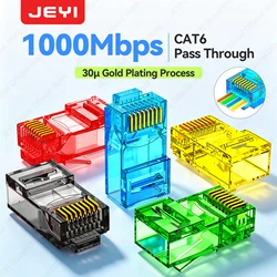 JEYI RJ45 Cat6 Connectors Through Pass Assorted Colors EZ to Crimp Modular for Solid or Stranded UTP Network Cable 100/50/10/1Pc