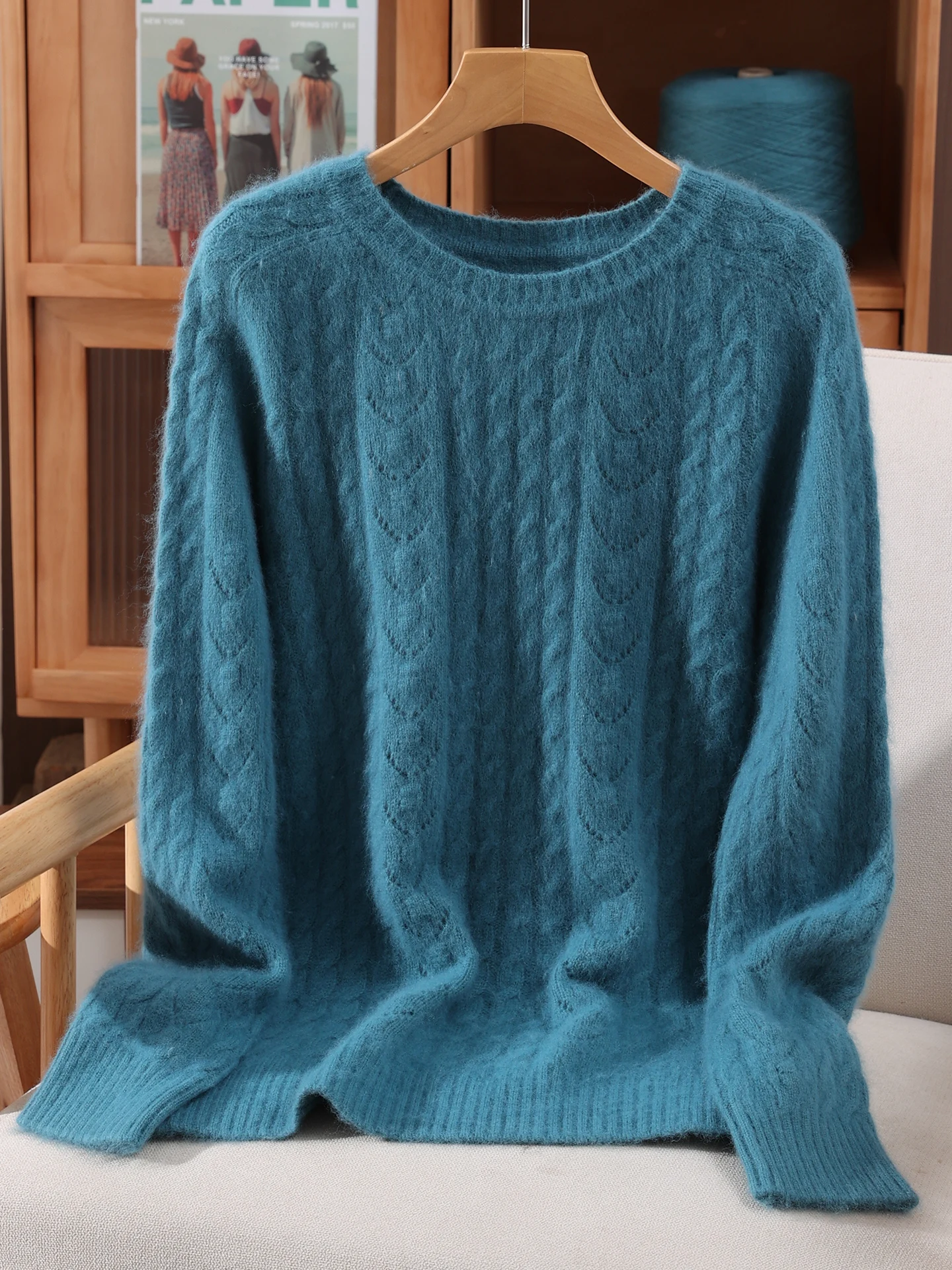 

TLOML Women's 100% Mink Cashmere Sweater O-neck Pullover Cable Knitting Autumn Winter Soft Warm Basic Mink Cashmere Sweater Tops