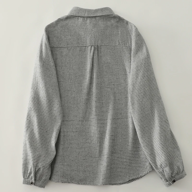 Casual Sle Plaid Long Sve irt Feminino Fino Algodão Poliéster Mistura Loose Fit Botão Up Boneca Gola Versátil Primavera Aut...