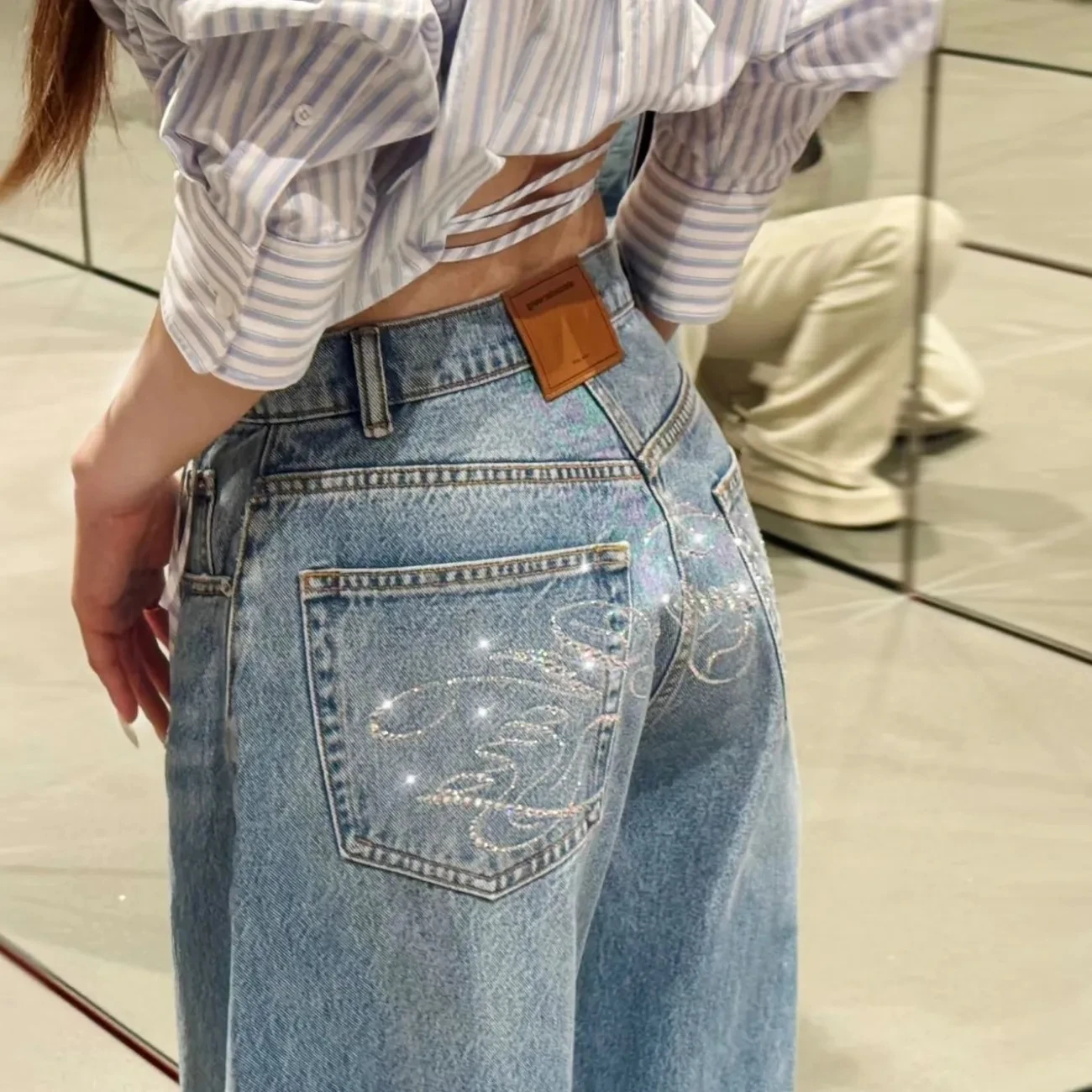 Y2k Jeans Dames Vintage Distressed High Street Heavy Duty Letter Wijde Pijpen Flare Broek Baggy Jeans Mode Casual