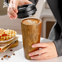 BINCOO 500ml Thermal Flask Insulated Coffee Cup Ceramic Liner Cup Thermal Water Tea Mug Cup Leakproof Wood Stripe Bottle For Car