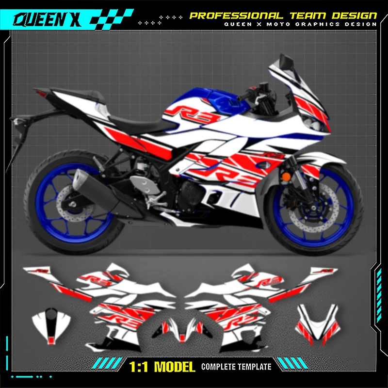 

Queen X MOTOR For YAMAHA R3 2019 2020 2021 2022 2023 Full Fairing Motorcycle Graphics Decals Stickers Kit 007