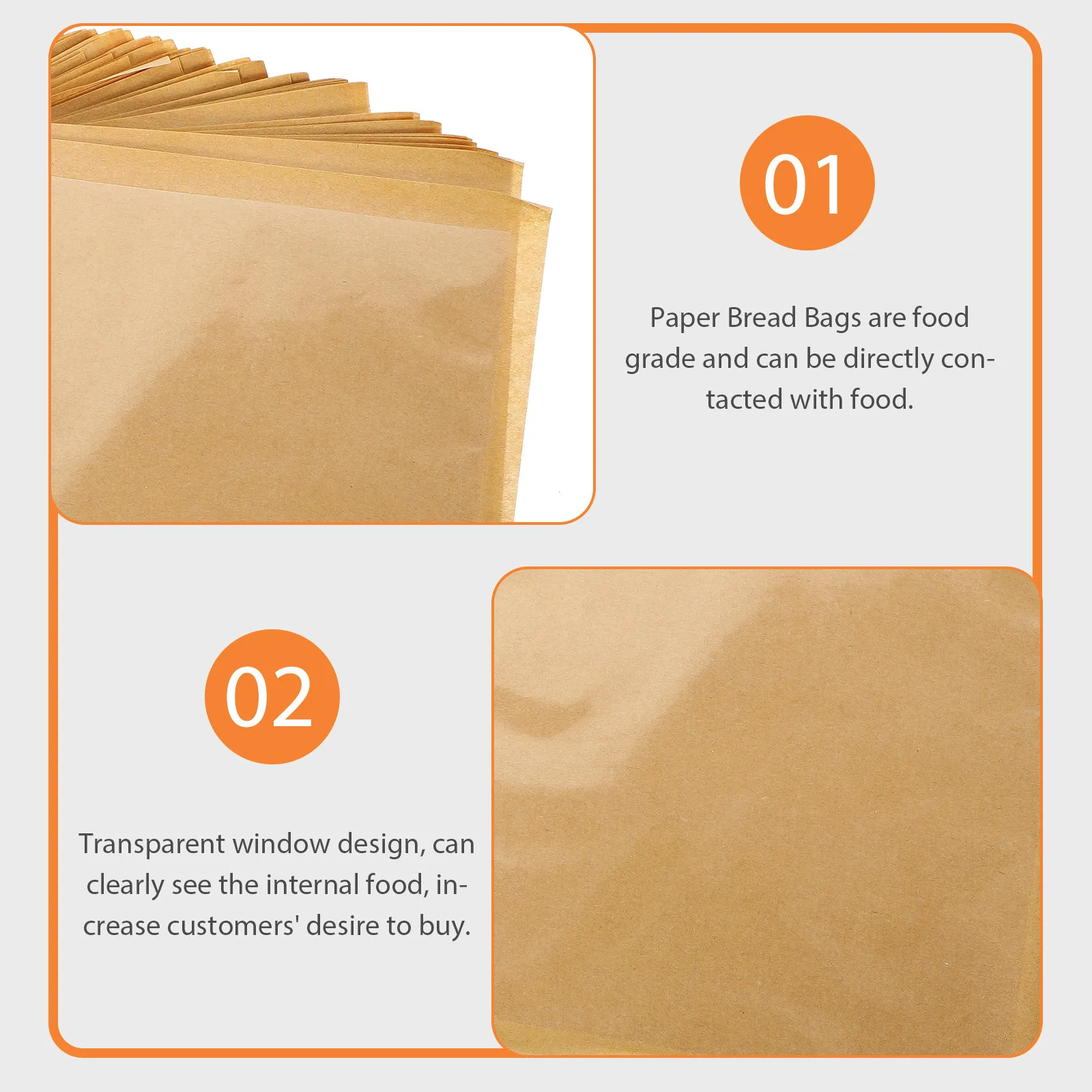 

100Pcs Oil-Proof Paper Bread Bags with Clear Window for Bakery Treat Packaging Portable Lightweight Non-Stick Food Safe