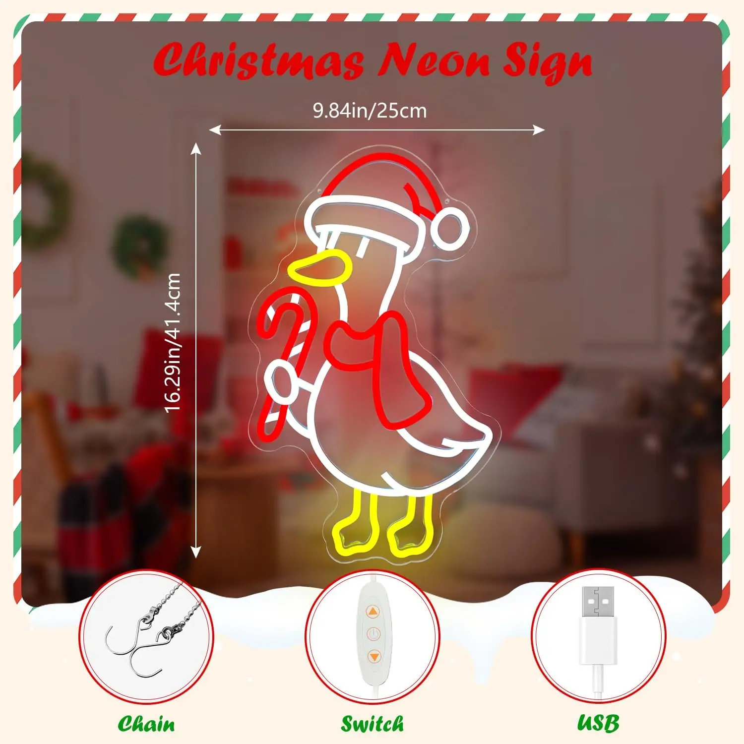 Christmas Goose Neon Sign USB Dimmable LED Neon Light for Bedroom Party Club Home Decor Christmas LED Sign Winter Decor Gift