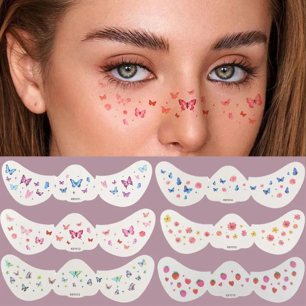 1pc Fake Freckle Stickers for Women Flower Butterfly Temporary Tattoo Stickers for Face Makeup Decals for Valentine Music Party