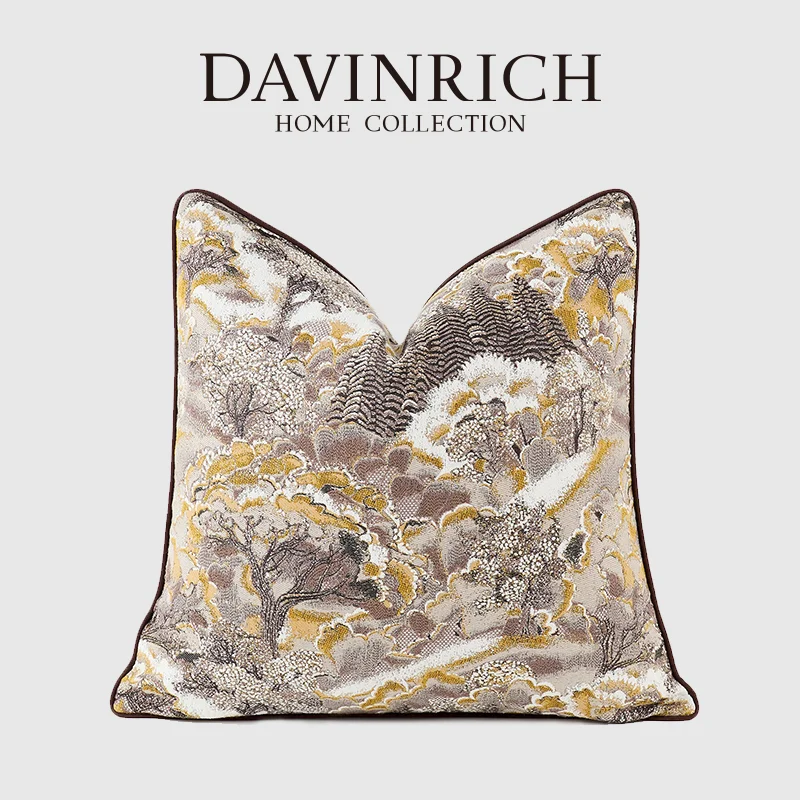 

DAVINRICH Landscape Design Jacquard Cushion Cover Tropical Trees Autumn Time Flowers Decorative Pillow Case Handmade Home Decor