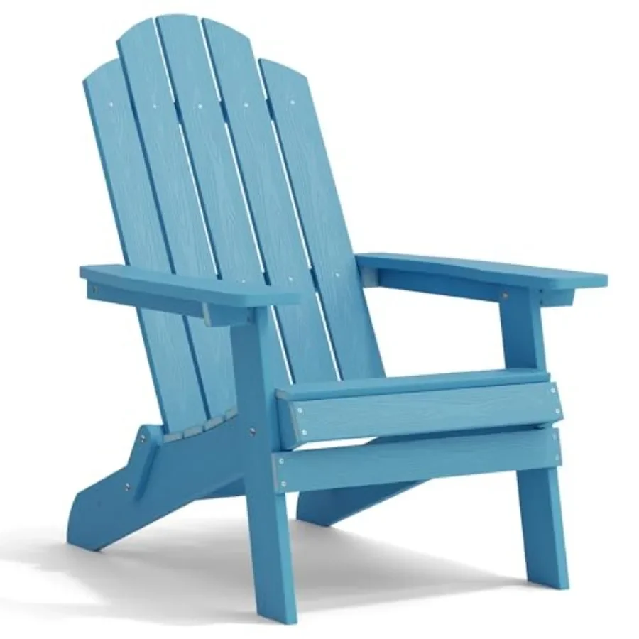 Folding Adirondack Chair for Outdoor Use, Polywood Material, Teak Color, Lightweight Easy to Assemble