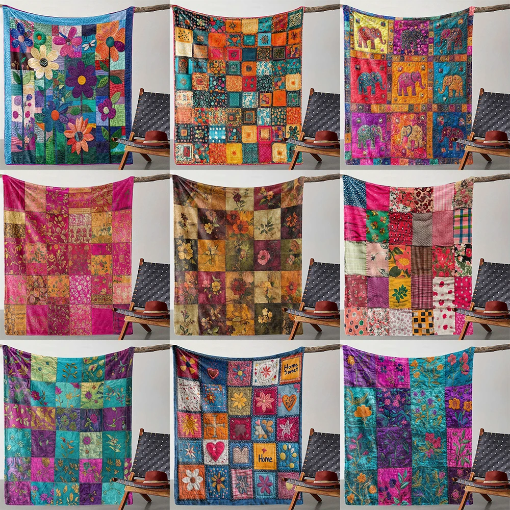 Colorful Patchwork Quilted Blankets ,Perfect sofa, bed, office nap blanket, camping and travel, comfortable blanket.