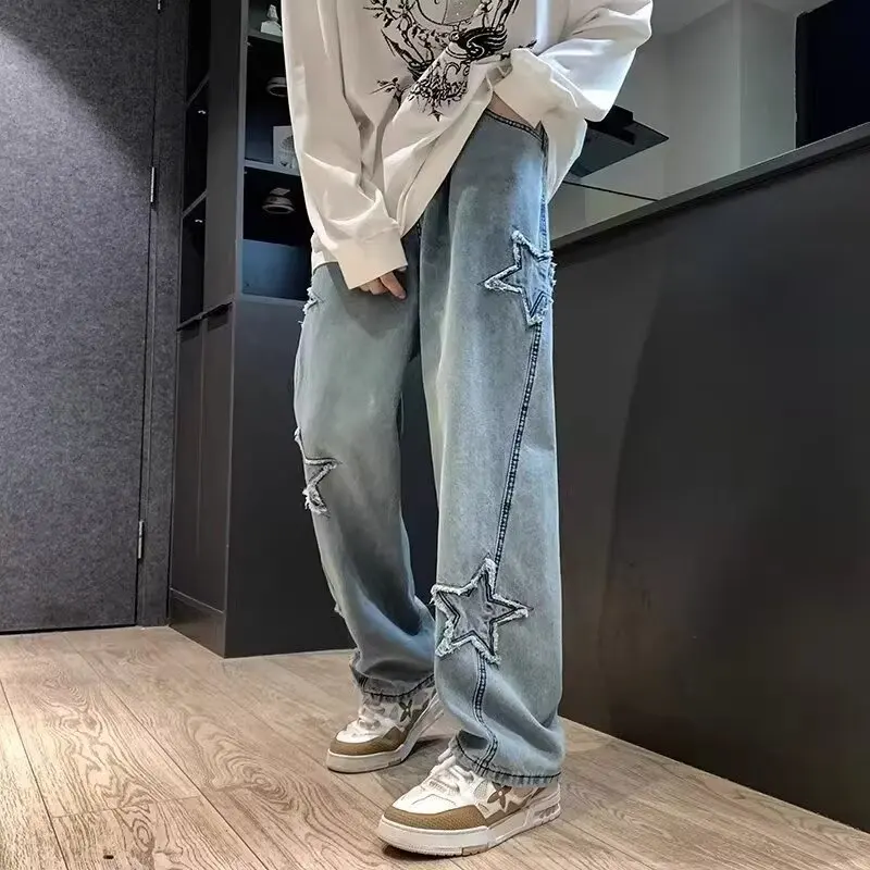 

Новые летние мужские джинсы Slim Fit в стиле High Street, устойчивые к износу, прямые, из денима, для подростков