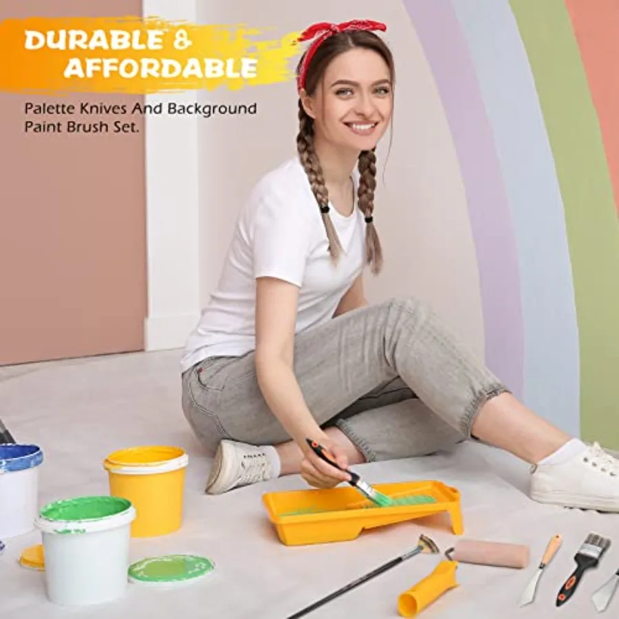 طقم سكاكين رسم مكون من 5 قطع مع فرشاة خلاط خلفية وفرشاة فنان لخلاط المروحة وسكاكين من الفولاذ المقاوم للصدأ مقاس 2 بوصة