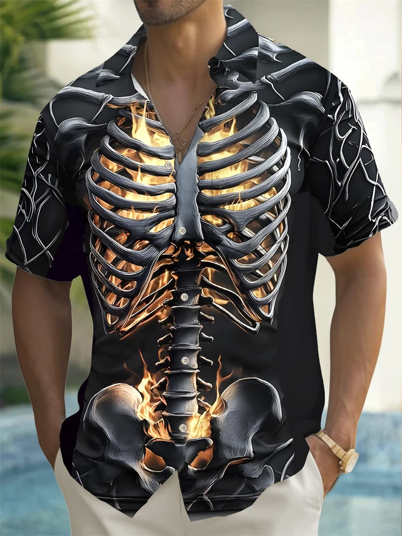 

Horror Skull 3D Printed Halloween Graphic Shirt For Men Novelty Aloha Shirts New In Casual Fashion Short Sleeve Lapel Top Blouse