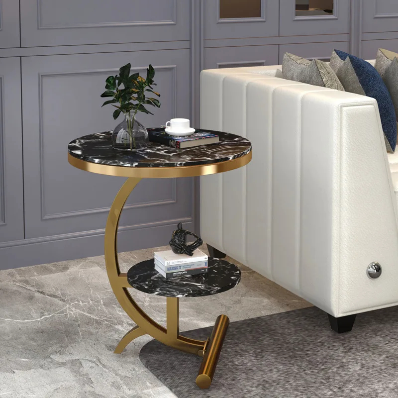 Living room side table, wrought iron marble, detachable sofa, small coffee table, balcony coffee table, Nordic double-layer corn