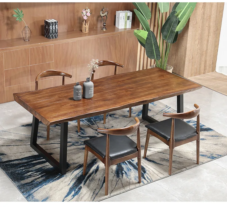American retro solid wood desk irregular edge long strip boss computer table and chair combination